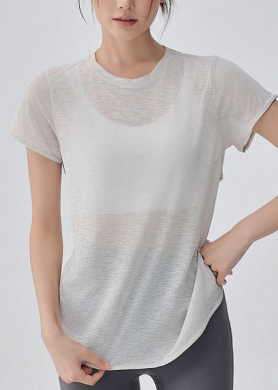 Yoga Out Sleeve Hollow White Short Top Simple