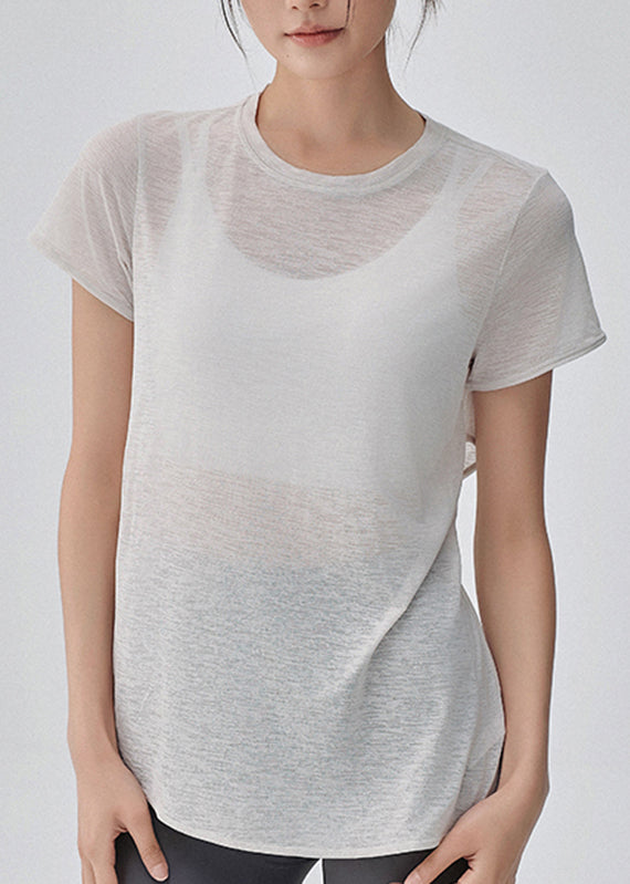 Yoga Out Sleeve Hollow White Short Top Simple