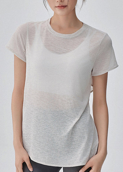 Yoga Out Sleeve Hollow White Short Top Simple