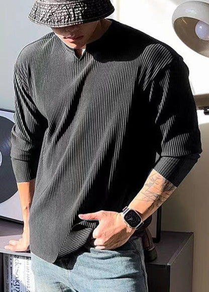 Chemise de printemps en coton à col en V pour homme, couleur unie, simple, blanche