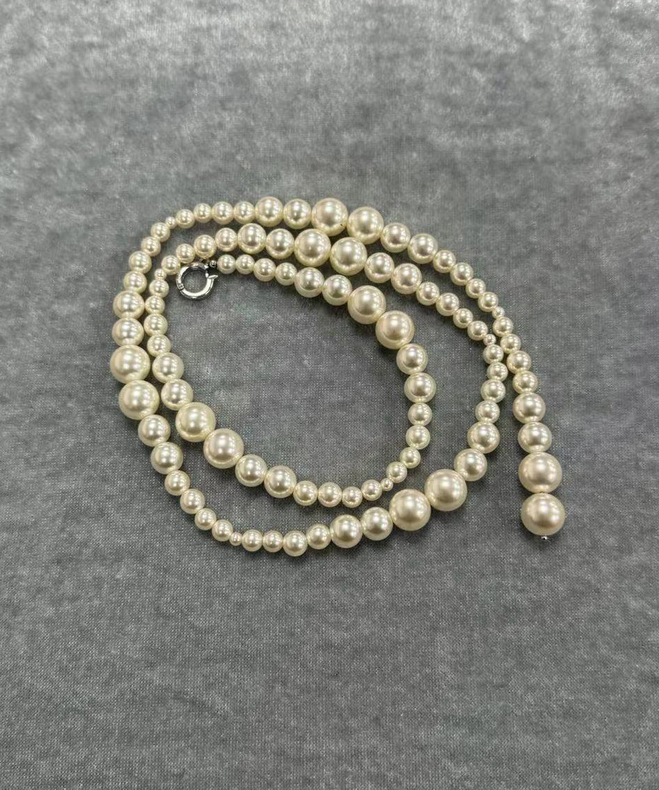 Simple White Stainless Steel Pearl Beading Gratuated Bead Necklace WQ022