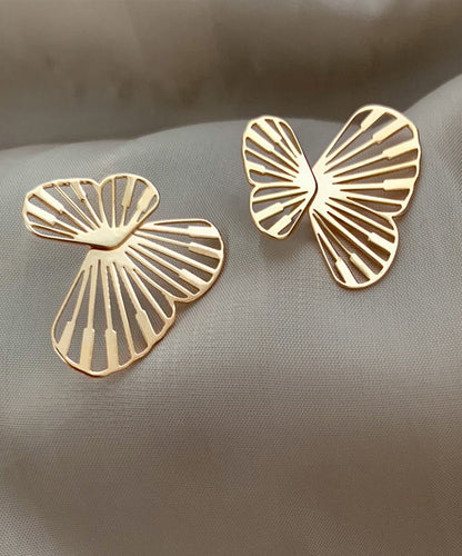 Simple White Sterling Silver Butterfly Hollowed Out Stud Earrings II018