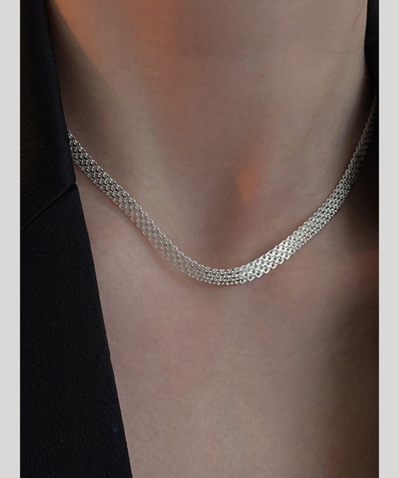 Collier simple tissé à la main en argent sterling blanc PO004