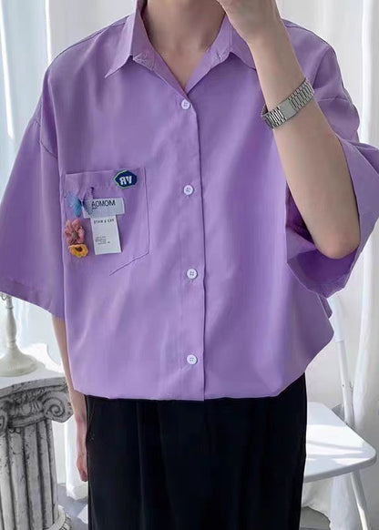 Half Cotton Men Pockets Simple Button Yellow Shirts Sleeve