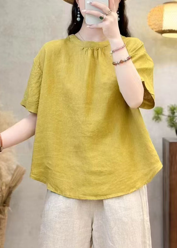 Chemise d'été simple en coton jaune à col uni