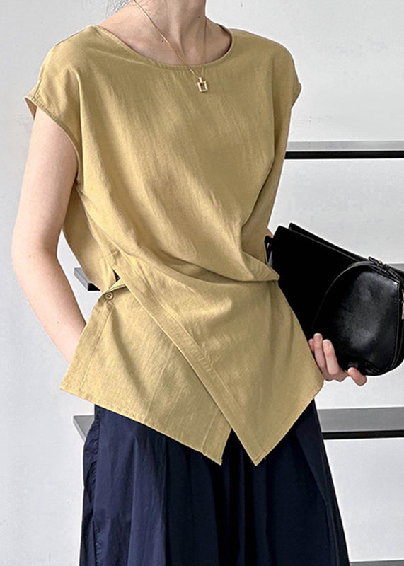 Simple Yellow Wrinkled T Shirts Short Sleeve QE056