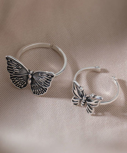 Out Butterfly Rings Hollow Silk Two-Piece Silver Skinny Sterling