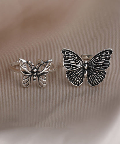 Out Butterfly Rings Hollow Silk Two-Piece Silver Skinny Sterling