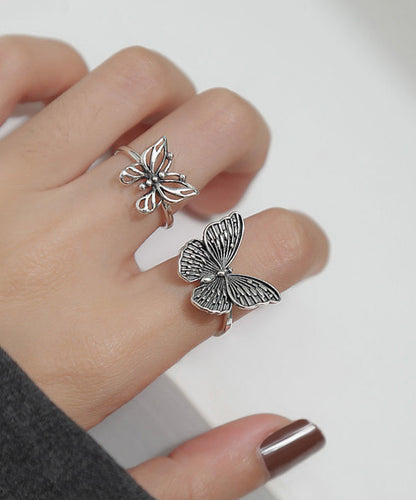 Out Butterfly Rings Hollow Silk Two-Piece Silver Skinny Sterling