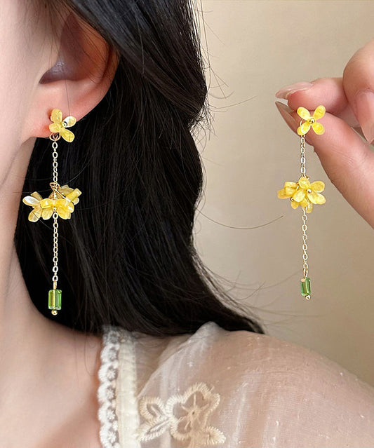 Earrings Flower Acrylic Tassel Drop Yellow Skinny Osmanthus
