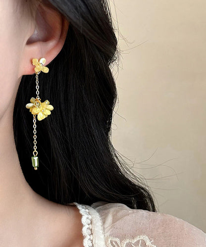 Earrings Flower Acrylic Tassel Drop Yellow Skinny Osmanthus