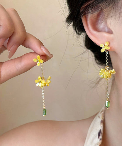 Earrings Flower Acrylic Tassel Drop Yellow Skinny Osmanthus