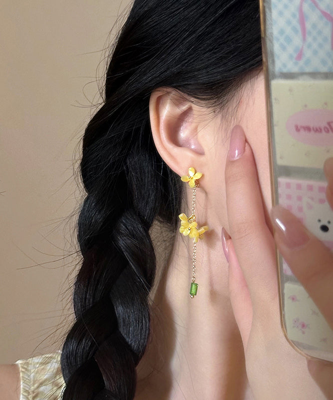 Earrings Flower Acrylic Tassel Drop Yellow Skinny Osmanthus