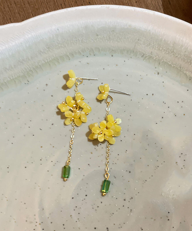 Earrings Flower Acrylic Tassel Drop Yellow Skinny Osmanthus