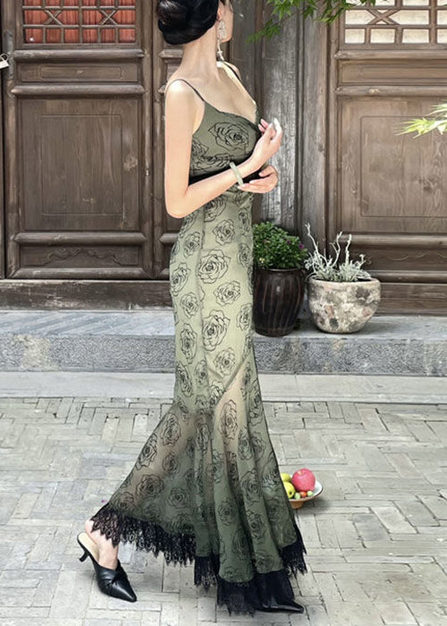 Passform Strap Spitze Schwärzlich Spaghetti Hals Grün V Patchwork Schlank