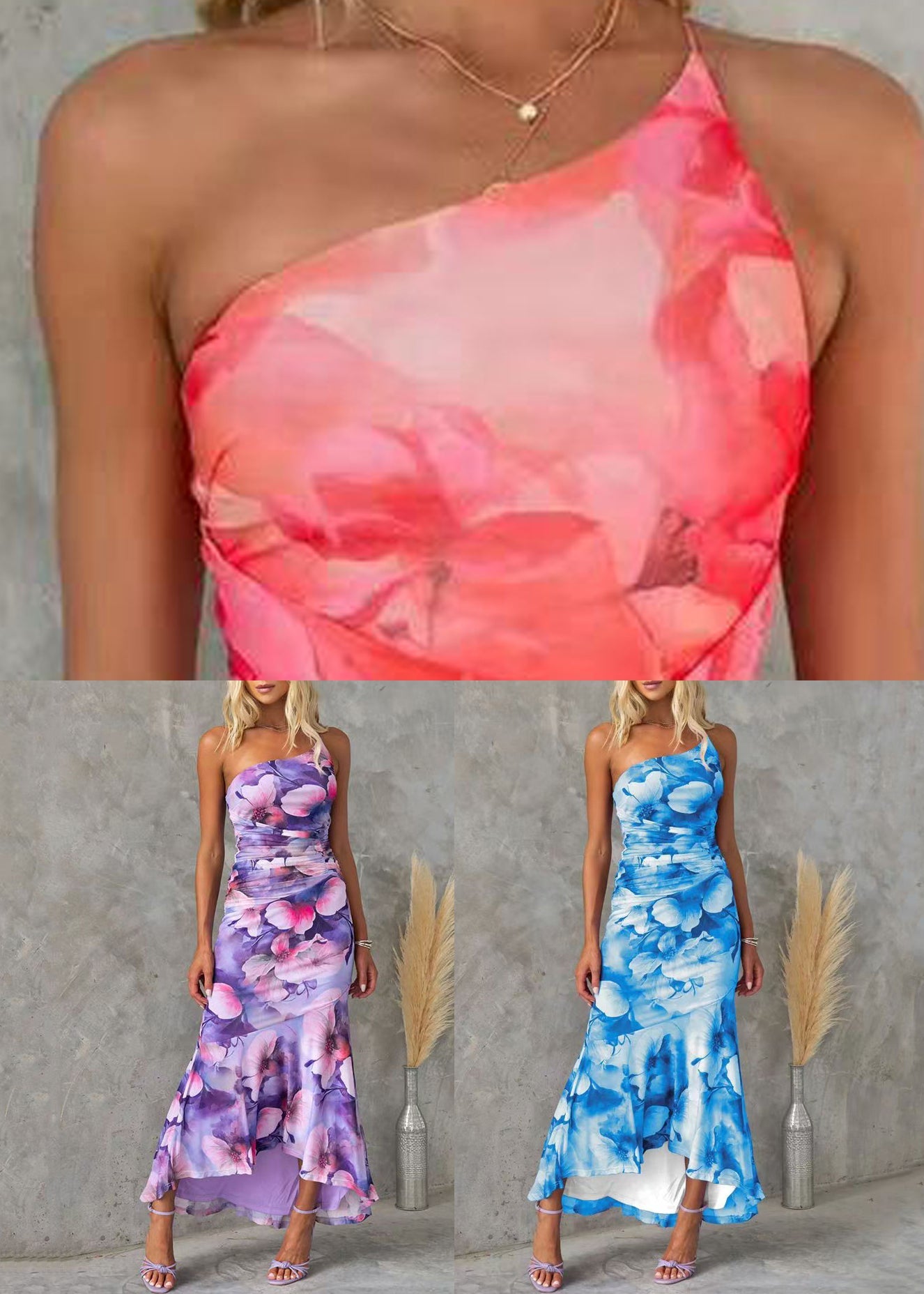 Baumwollkleid Fit Slim Blau Ärmellos Asymmetrisch Print Lang