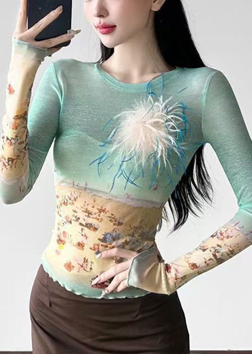 Fit O-Ausschnitt Sommerhemden Tüll T Colorblock Print Slim