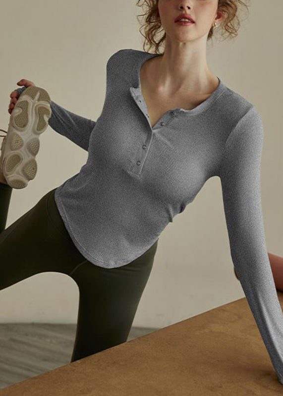 Fit Top Yoga Patchwork Grün Knopf Solid Slim