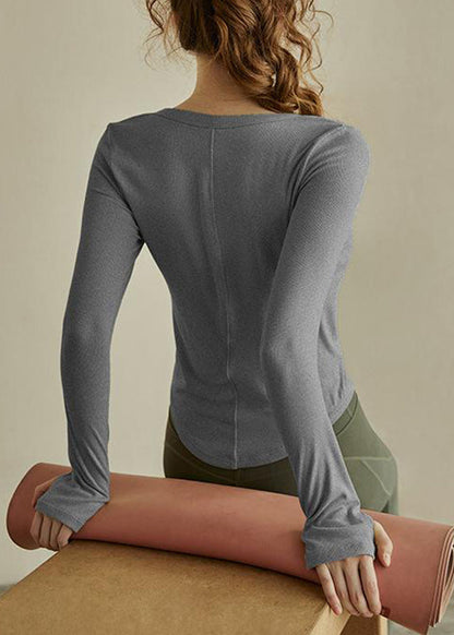 Fit Top Yoga Patchwork Grün Knopf Solid Slim