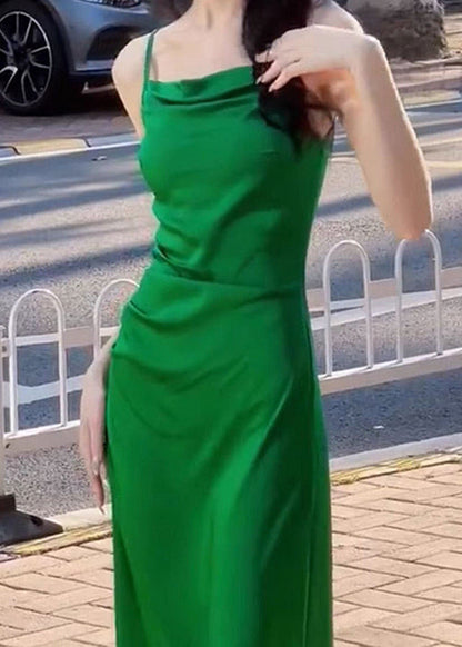 Spaghetti Strap Collar Green Fit Cotton Waist Slim High Square