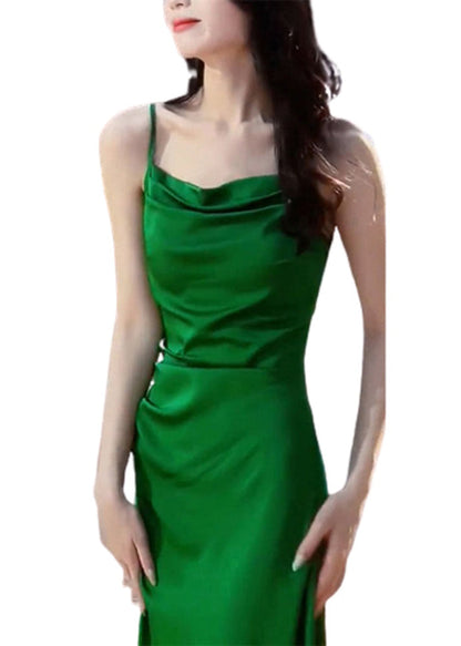 Spaghetti Strap Collar Green Fit Cotton Waist Slim High Square