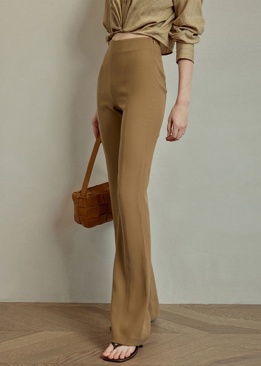 Pantalon d'été slim taille haute en élasthanne kaki coupe unie