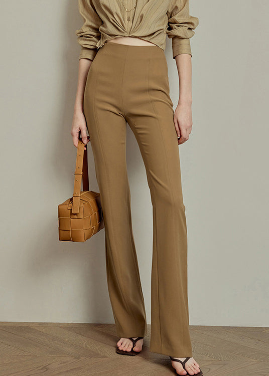Pantalon d'été slim taille haute en élasthanne kaki coupe unie
