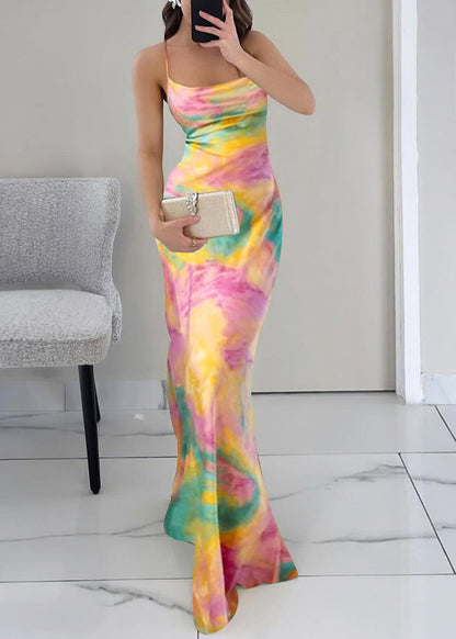 Ärmelloses Kleid mit hohem Bund und Print, schmale Spaghettiträger, rosa Passform