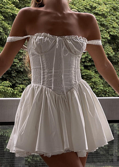 Slim Fit Weißes Spitzenkleid aus massiver Baumwolle, mittellang, ärmellos YZ035