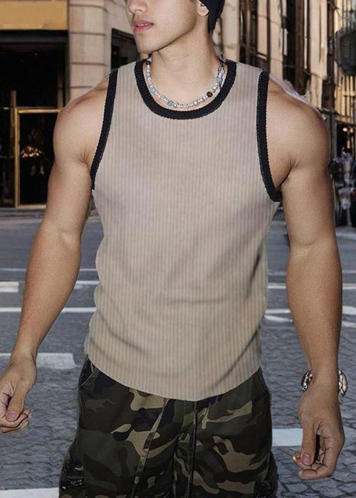 Débardeur sans manches en coton blanc rayé, coupe slim, uni, pour homme
