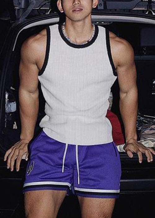 Débardeur sans manches en coton blanc rayé, coupe slim, uni, pour homme