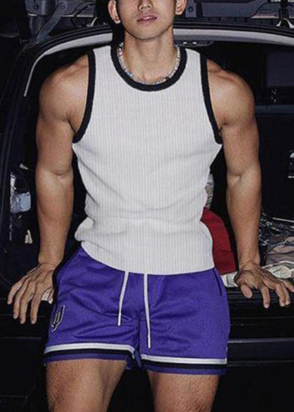 Débardeur sans manches en coton blanc rayé, coupe slim, uni, pour homme