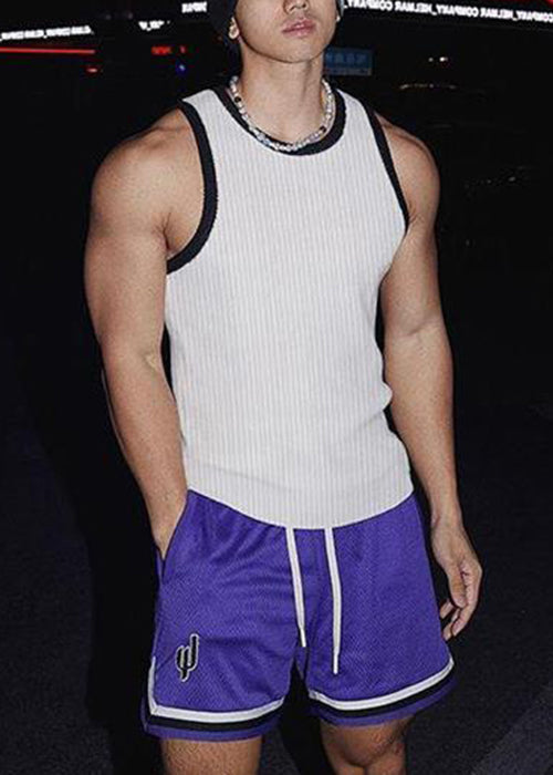 Débardeur sans manches en coton blanc rayé, coupe slim, uni, pour homme