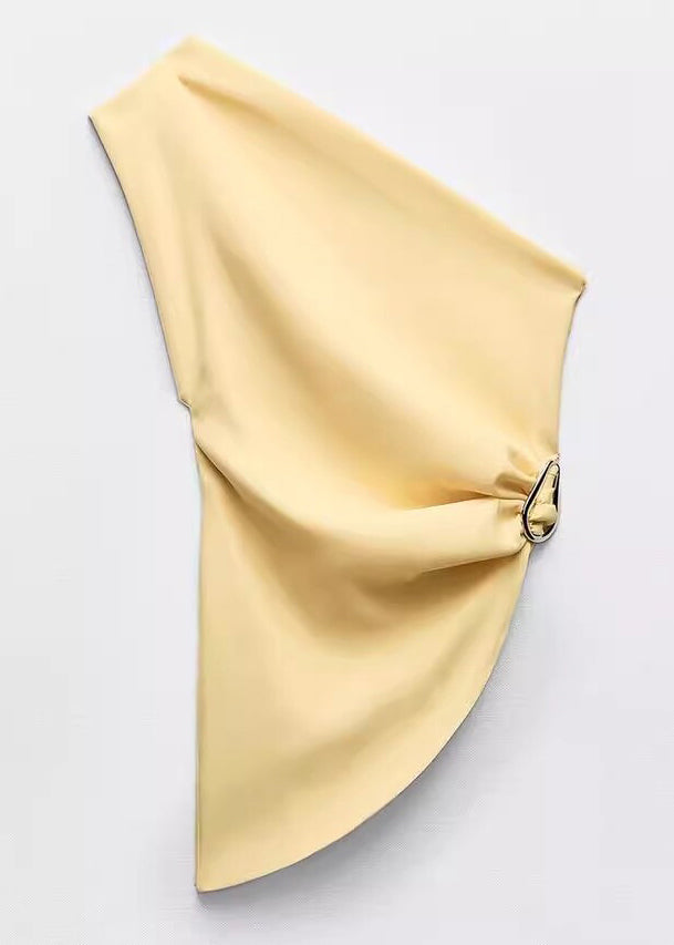 Schulter Slim Solid Fit Weste Baumwolle Gelb Kalt Asymmetrisch