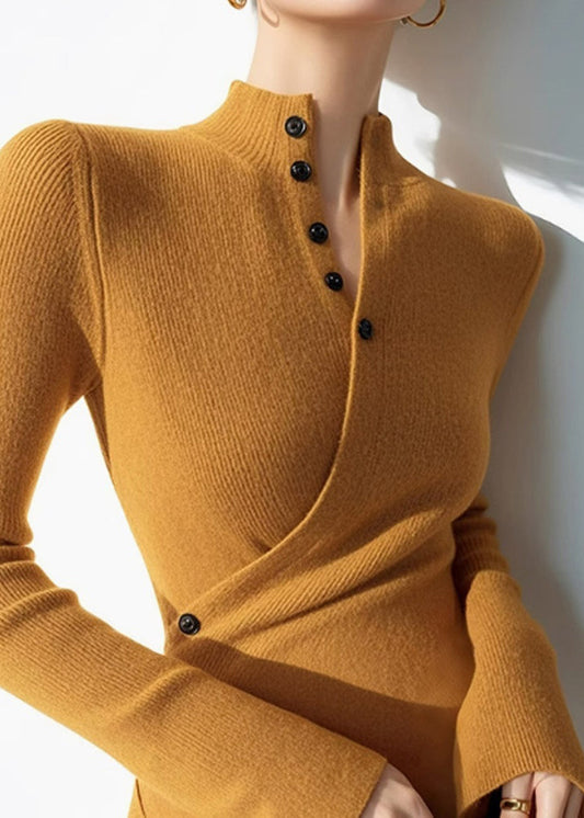 Slim Fit Gelb Asymmetrische Patchwork Strickpullover Frühling TO008