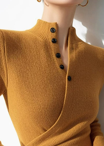 Slim Fit Gelb Asymmetrische Patchwork Strickpullover Frühling TO008