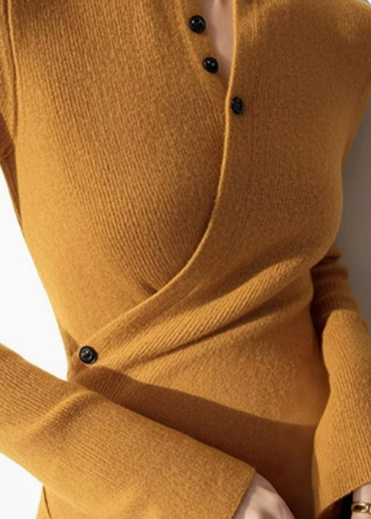 Slim Fit Gelb Asymmetrische Patchwork Strickpullover Frühling TO008