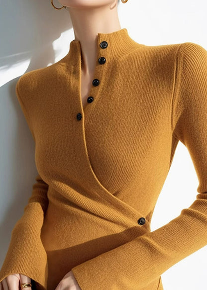 Slim Fit Gelb Asymmetrische Patchwork Strickpullover Frühling TO008