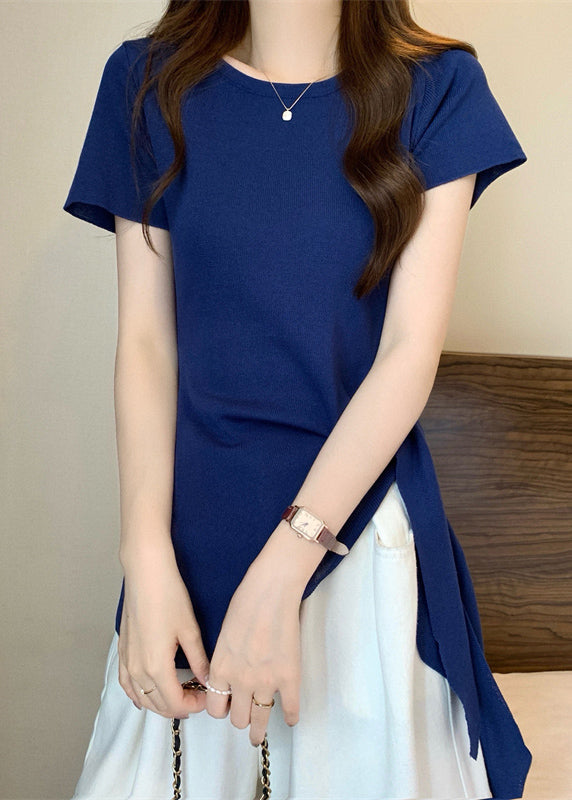 Haut d'été asymétrique coupe slim avec nœud creux et col rond, jaune