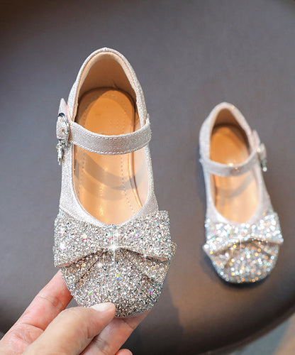 Soft Buckle Strap Leather Crystal Bow Kids Zircon Silvery Faux