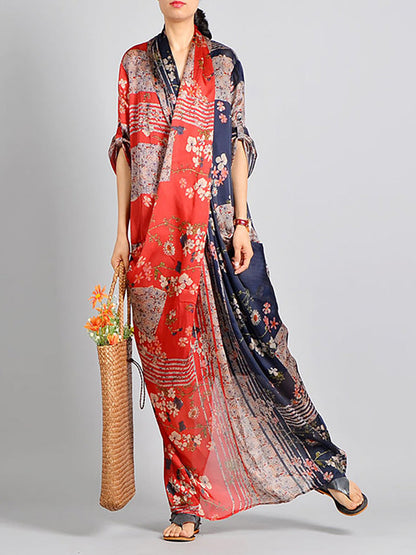 Plus Size Spliced Floral Print Vintage Tencel Women Dress RR1031