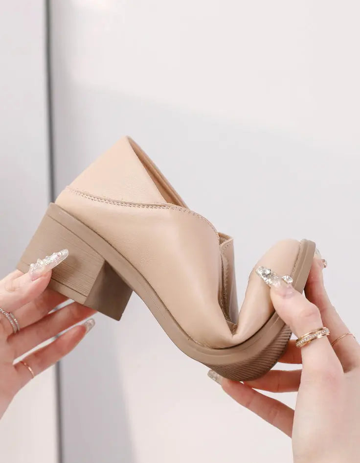 Spring Summer Casual Leather Chunky Heels Ada Fashion