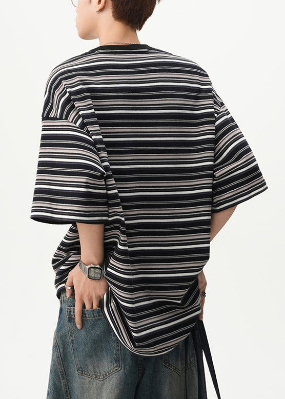 Shirts Herren Cozy O Schwarz Gestreiften T Baumwolle Hals Sommer