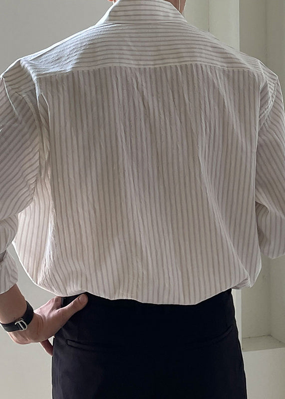 Chemise Peter blanche en coton pour homme, à rayures, à boutons et col à ressort