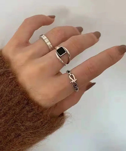Set Style Alloy Three-Piece Rings Out Agate Hollow