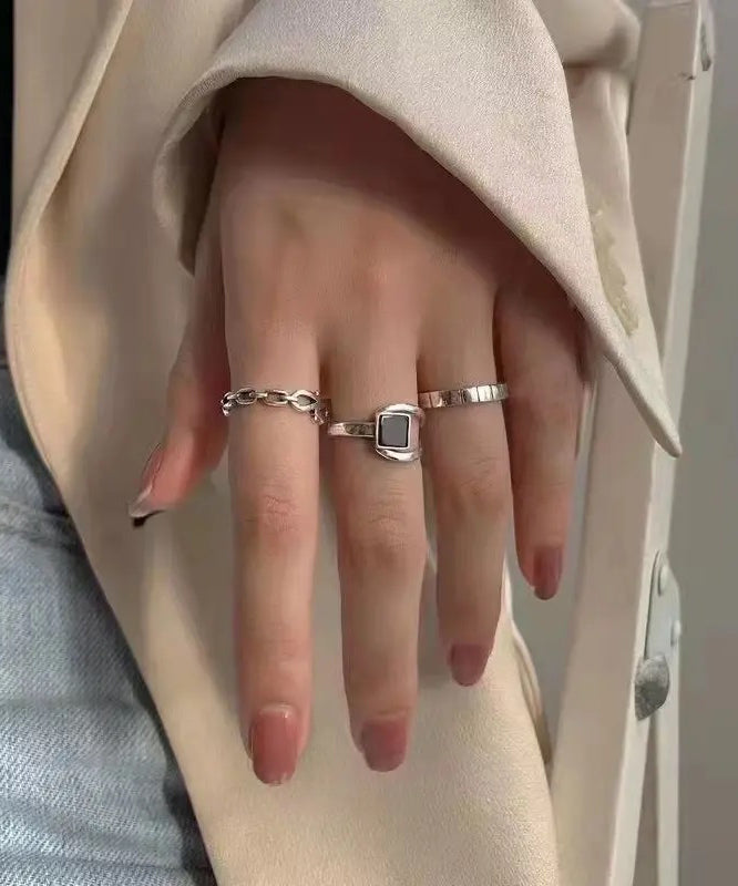 Set Style Alloy Three-Piece Rings Out Agate Hollow