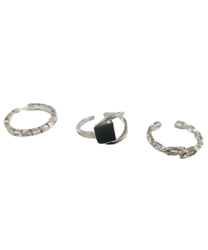 Set Style Alloy Three-Piece Rings Out Agate Hollow