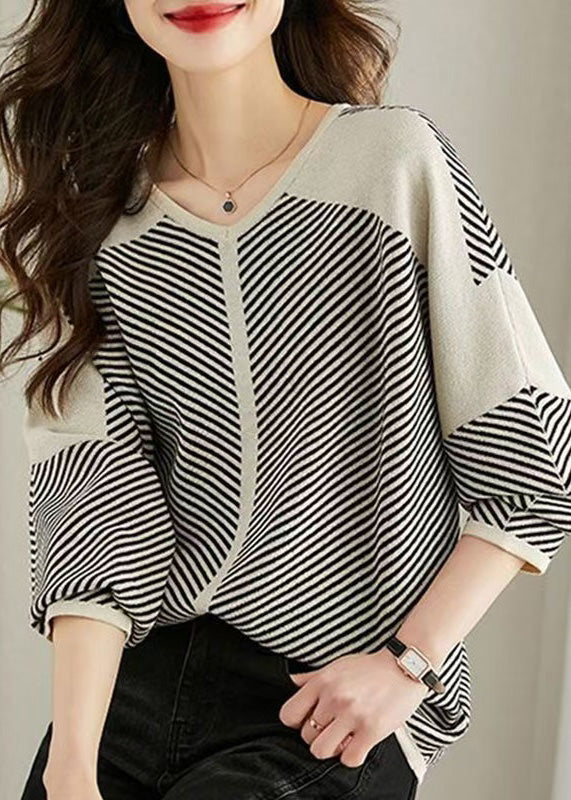 Fall Shirts Knit Oversized Striped Apricot Style