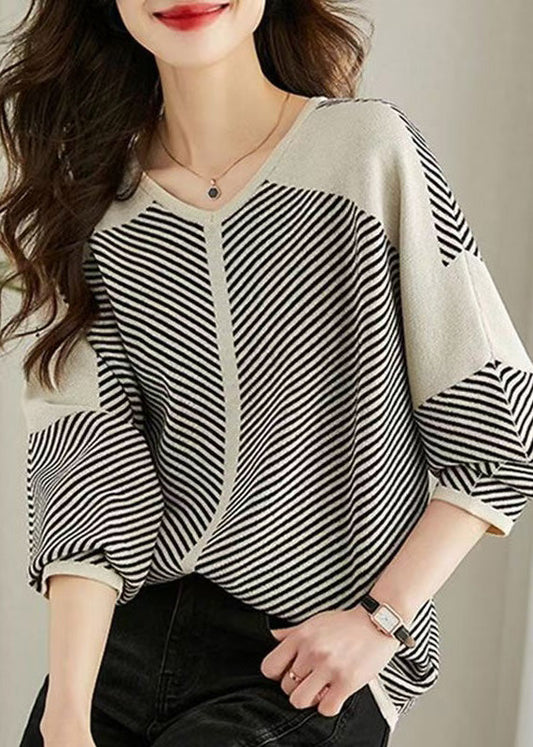 Fall Shirts Knit Oversized Striped Apricot Style
