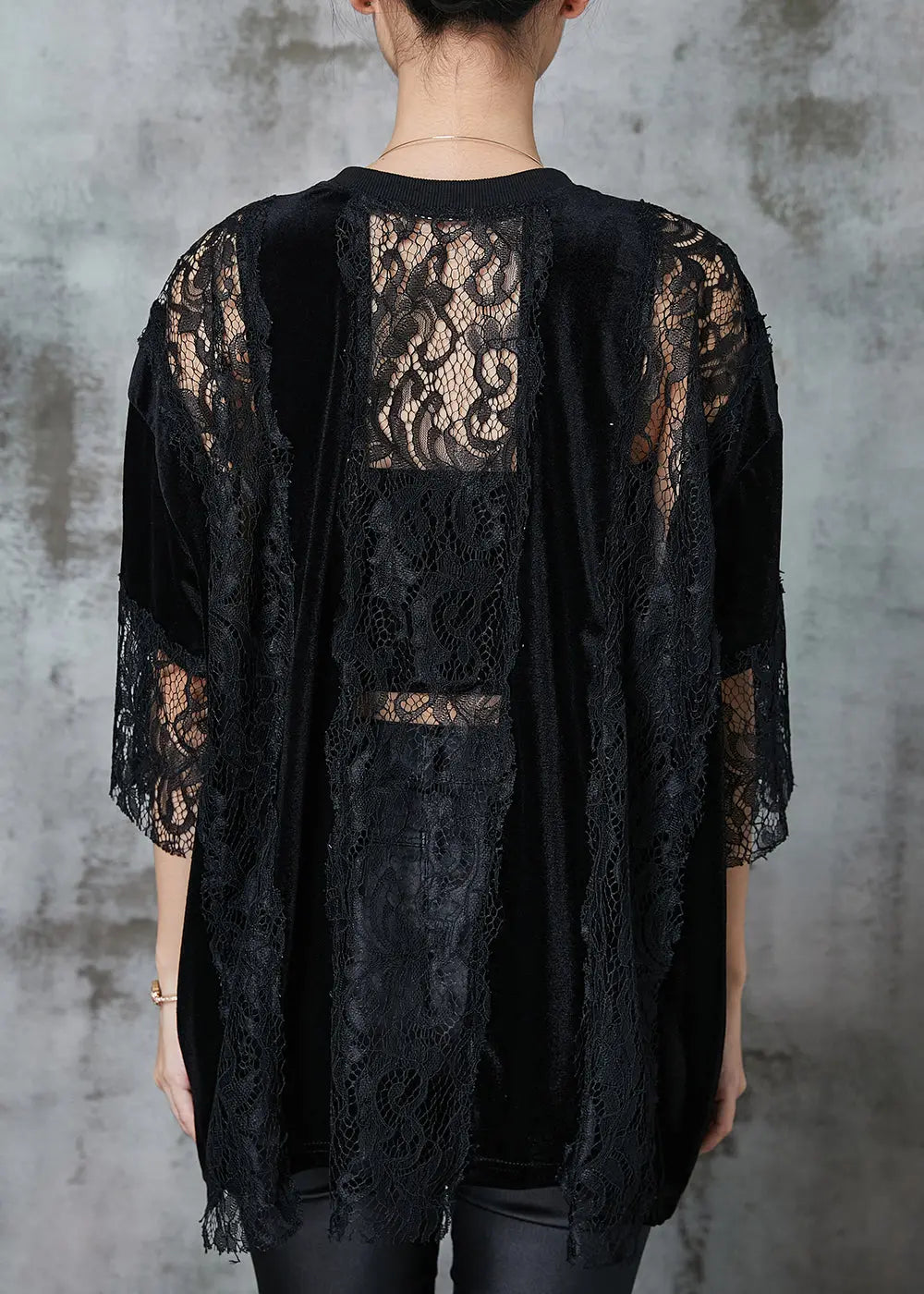 Style Black Hollow Out Patchwork Lace Shirts Summer Ada Fashion